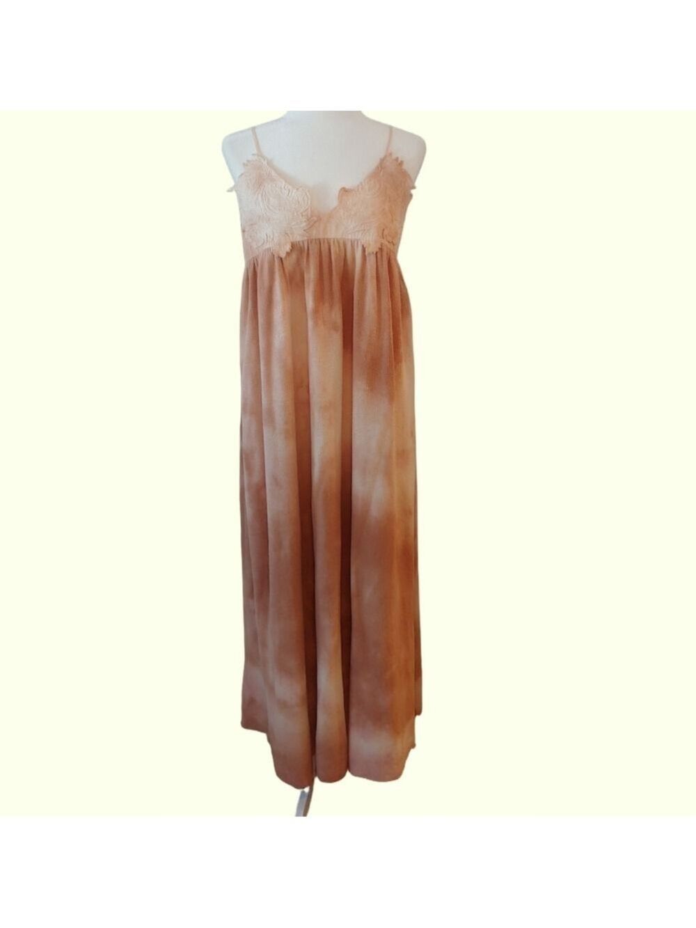ZARA Maxi Summer Tie Dye Strap Dress Tan and Peach Women's Medium, NWT - Picture 6 of 17